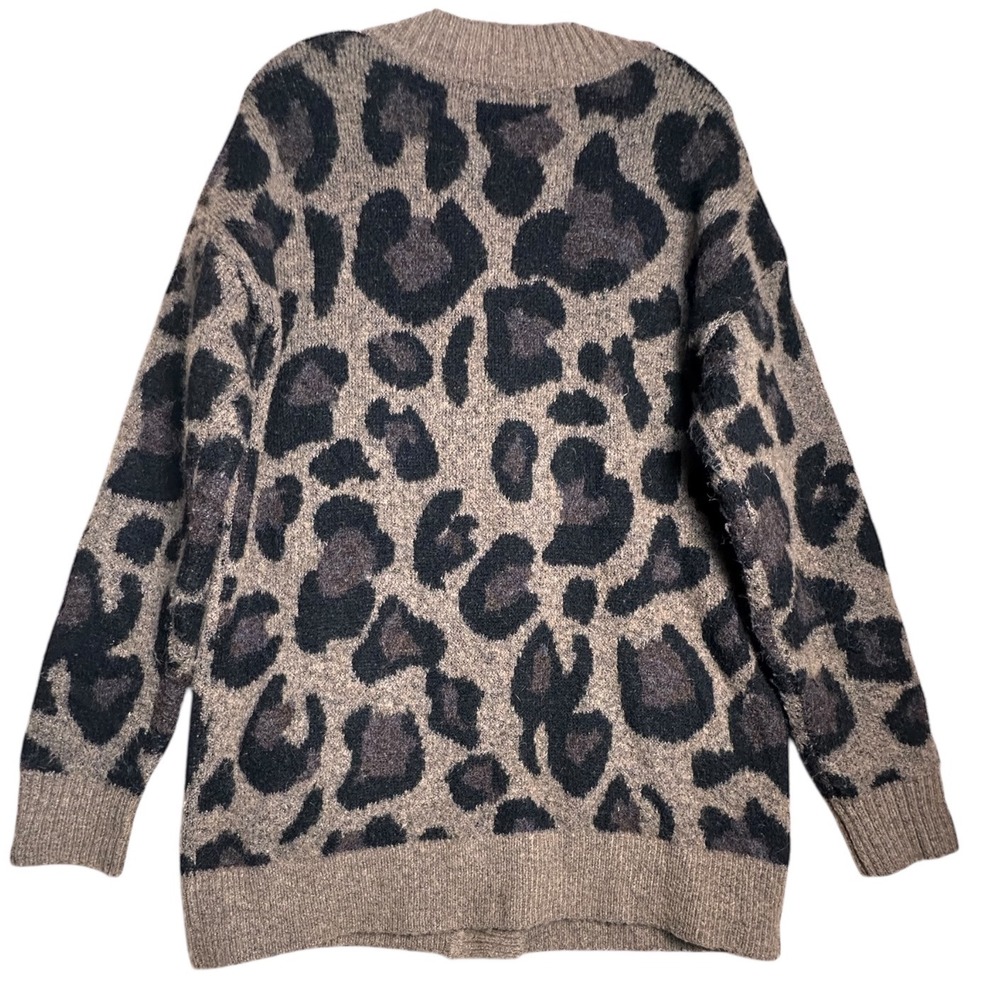 Allison Joy Leopard Print Cardigan Sweater Women's Large Button Front Cozy Knit - Picture 2 of 16
